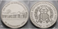 Paderborn Medaille, <br>30mm Ø Medaille in Zinn zum Neubau des Fahnen-und Mittelsaales der Schützenhalle 1996 -