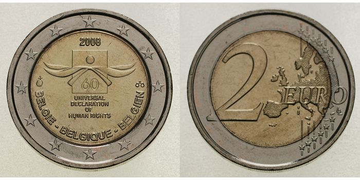 2 Euro 2008 60 Jahrestag Der Menschenrechte Belgien Stglbimetall Ma