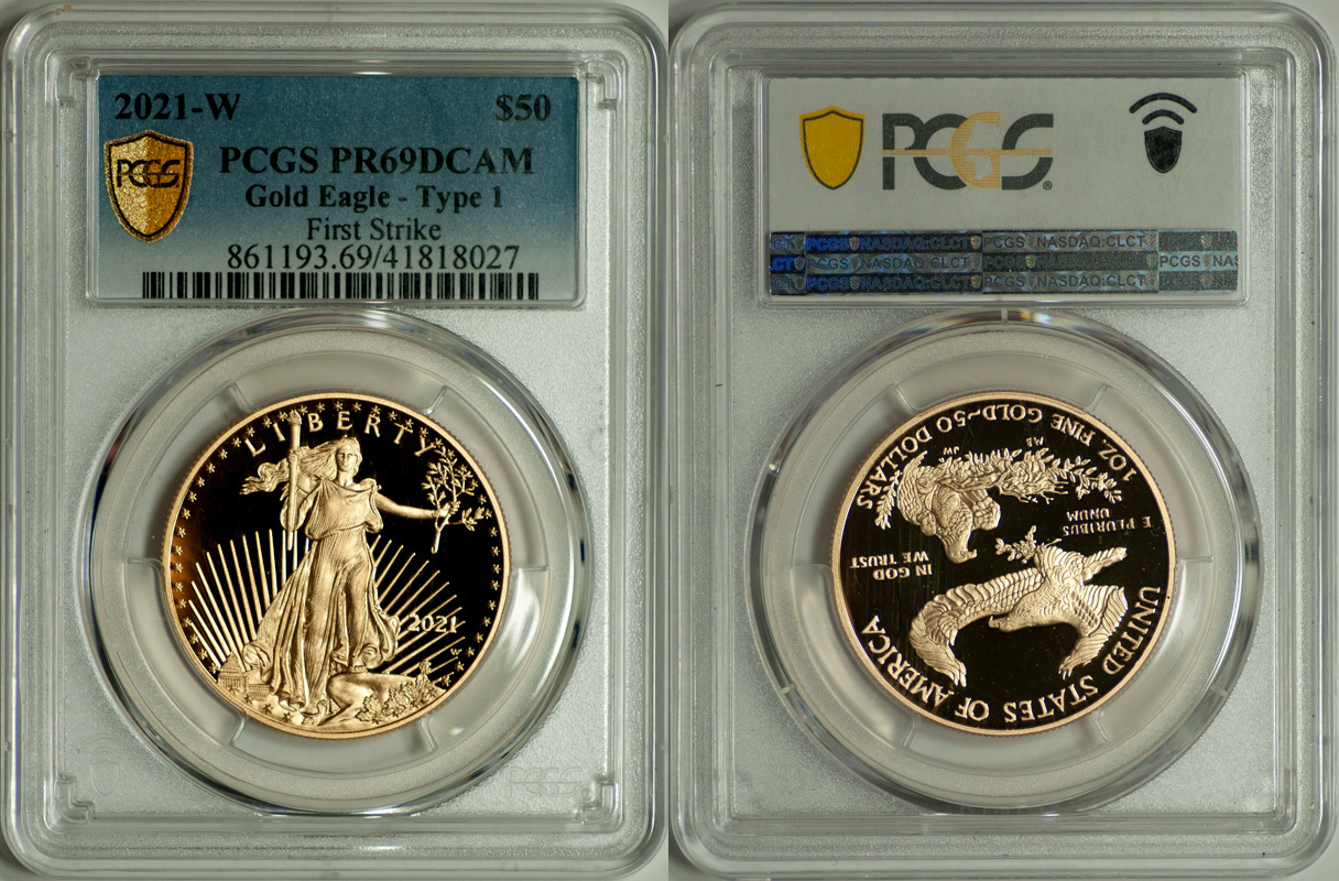 USA 2021-W $50 Proof Gold Eagle Type 1 1oz PCGS PR-69 Deep Cameo