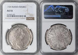 Russia 1724 Peter I Seaman Type Silver Rouble NGC AU-55