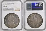 RUSSIA  Peter The Great VERY RARE Almost UNC (1705) Rouble NGC AU 55