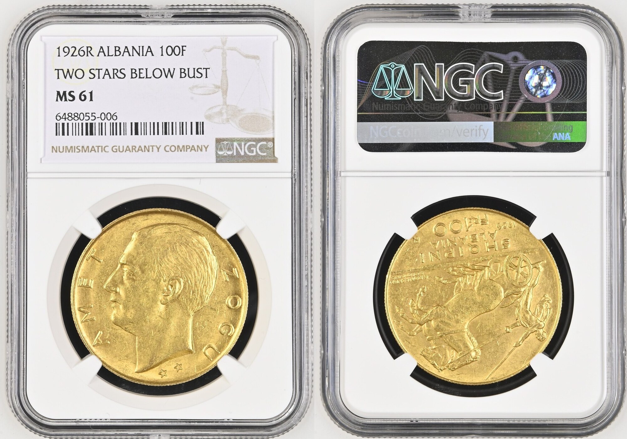 ALBANIA 100F 1926R King Zogu I GOLD 100 Franga 1926 UNC BETTER YEAR LOW