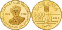 5000 Lei 2002 Romania Ion Luca Caragiale GOLD, Mintage 250 ! Choice Brilliant PP