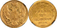 Poland 20 Zlotych / 3 Roubles Poland 1834-CNB NA Nicholas I of Russia Gold 20 Zlotych / 3 Roubles NGC AU-55 -