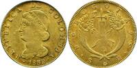 Colombia Republic 1832-RS 8 Escudos Bogota Mint old Green Label AU58