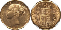 Great Britain Sovereign Great Britain 1871 Victoria Gold Sovereign Shield Reverse Die 28 NGC MS-64