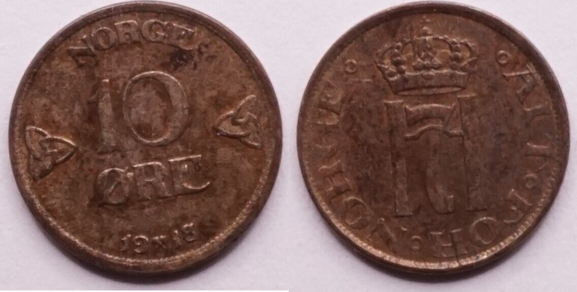 Norway 10 ore 1918/7 ss+