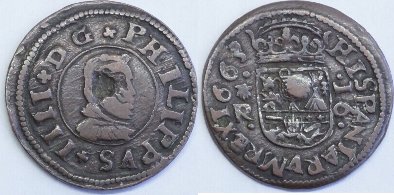 Spain 16 Maravedis 1663 (R) Philip IV vzgl- | MA-Shops