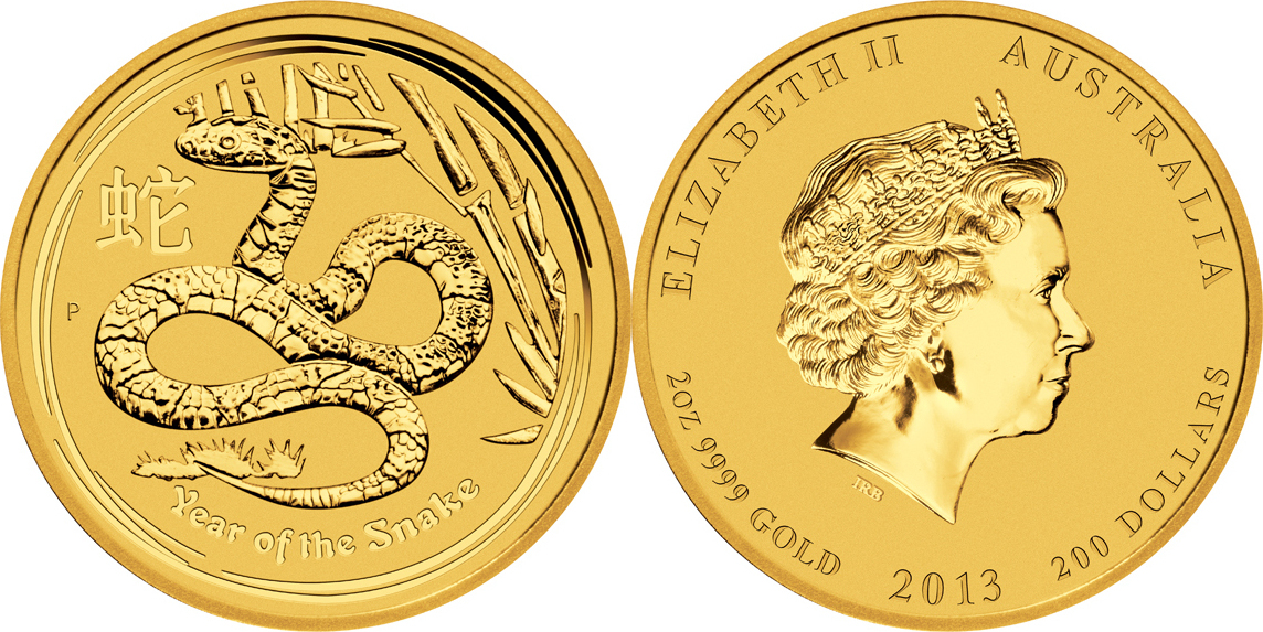 Australien 200 2013 2 oz Goldmünze Lunar Schlange ST MA Shops