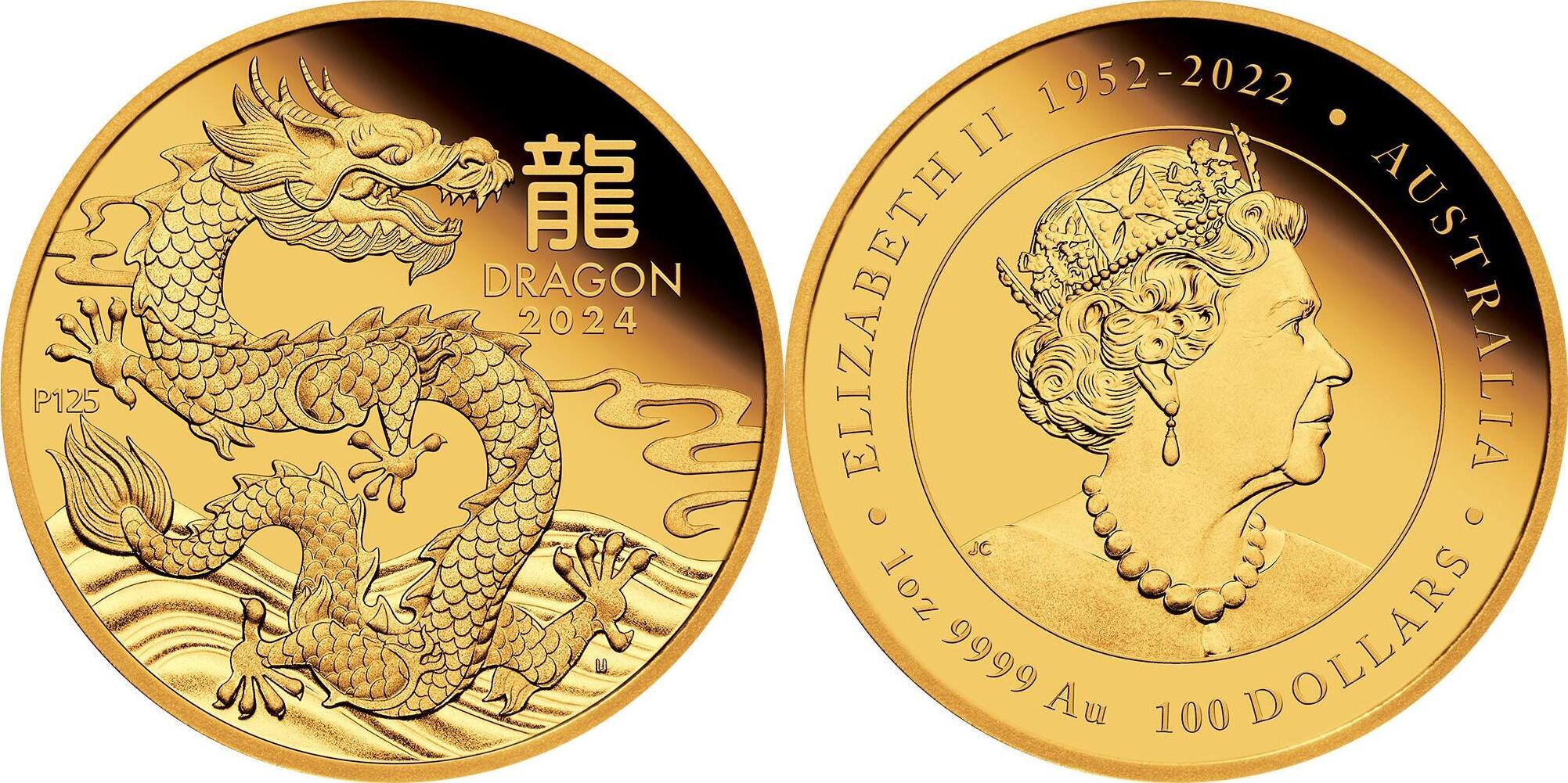 Australien 100 2024 1 oz Goldmünze Lunar III. Jahr des Drachen PP