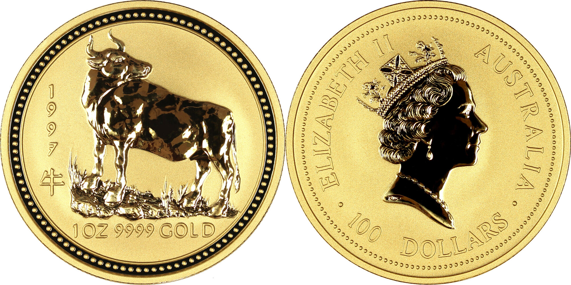 Australien 100 1997 1 oz Goldmünze Lunar Ochse ST MA Shops