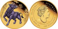 Australien 100$ 2021 1 oz Goldmünze Lunar III. - Jahr des Ochsen - in Farbe PP
