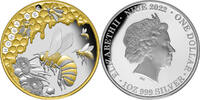 Niue 1$ 1 oz Silbermünze Honigbiene - Teilvergoldet -