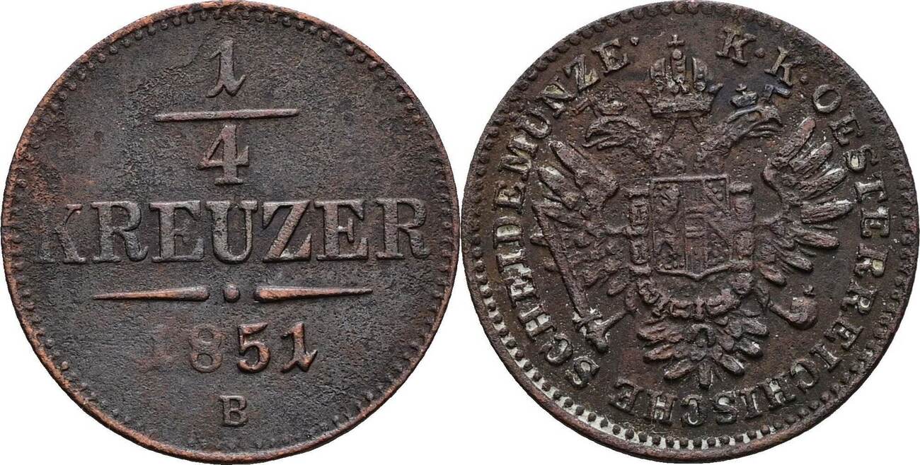 Österreich, Kaiser Franz Joseph I. 1/4 Kreuzer 1851 B, Kremnitz Ss | MA ...