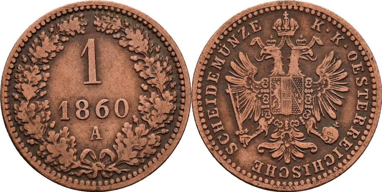 Österreich, Kaiser Franz Joseph I. 1 Kreuzer 1860 A, Wien | MA-Shops