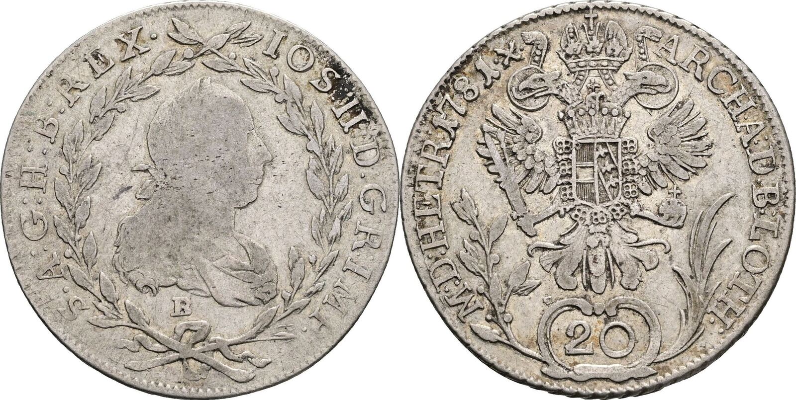 Österreich, Joseph II. 1780-1790 20 Kreuzer 1781 B Kremnitz Ss | MA-Shops