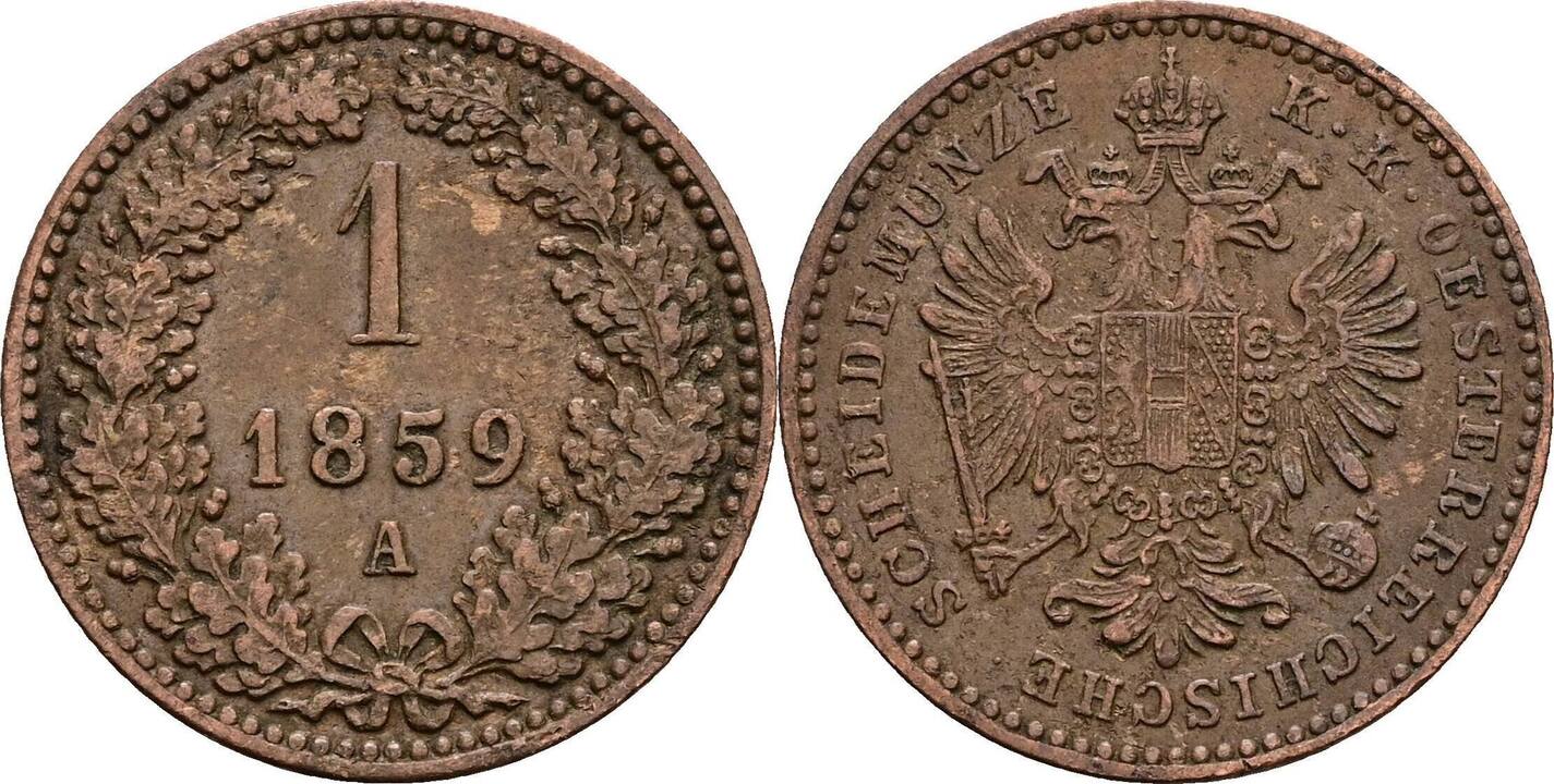 Österreich, Kaiser Franz Joseph I. 1 Kreuzer 1859 A, Wien Vz | MA-Shops