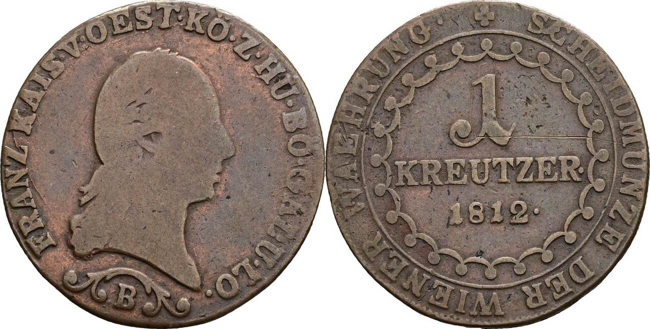 Österreich, Franz I. 1 Kreuzer 1812 B Ss | MA-Shops