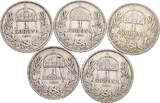 Kaisertum Österreich Lot 5 Stück 1 Korona 1893 KB, Kremnitz Franz Joseph I. 1848-1916 s bis ss-