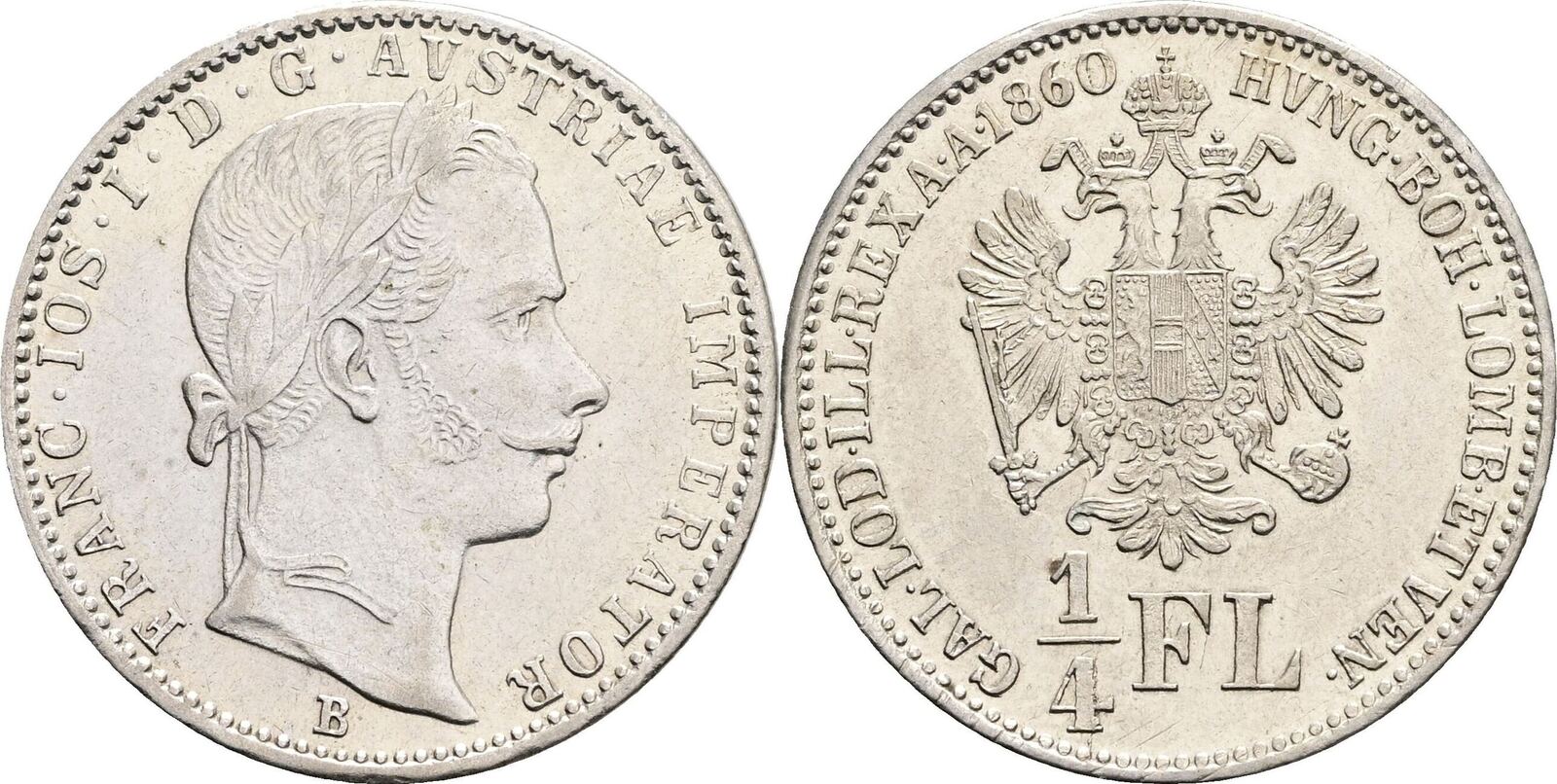 Österreich, Kaiser Franz Joseph I. 1/4 Gulden 1860 B Vz | MA-Shops