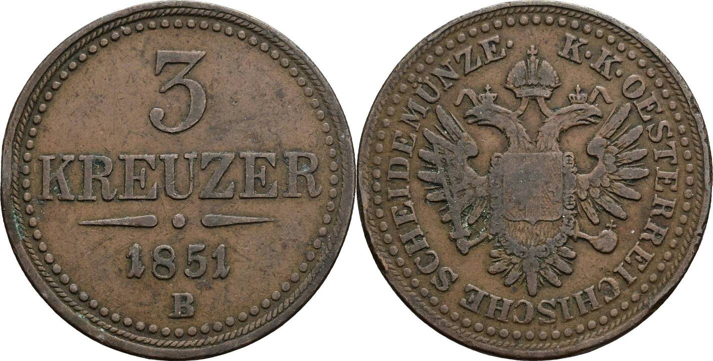 Österreich, Kaiser Franz Joseph I., 3 Kreuzer 1851 B Ss | MA-Shops