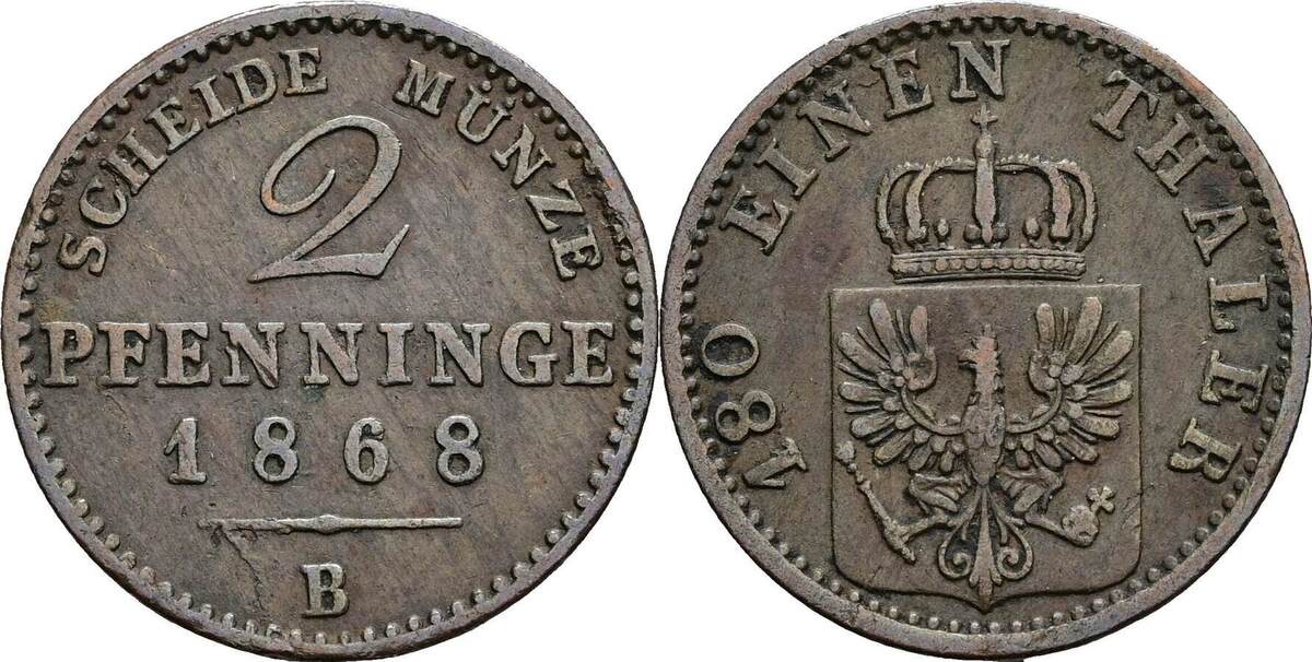 Preußen 2 Pfennige 1868 B Ss | MA-Shops