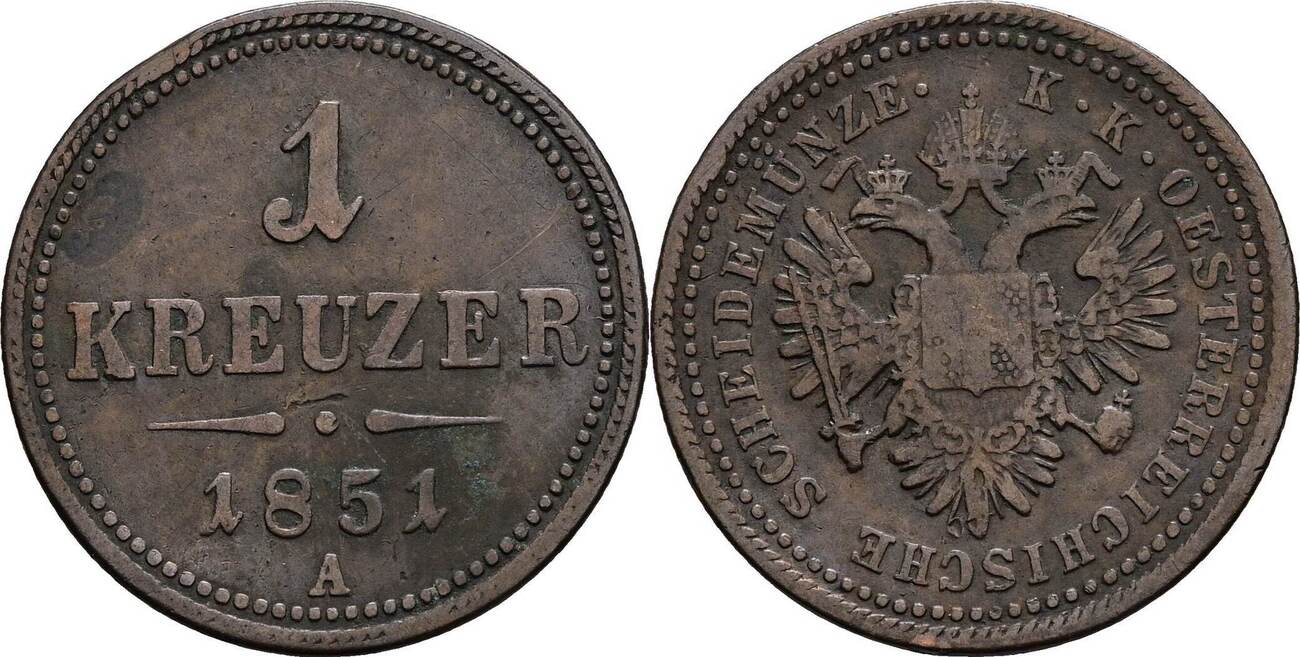 Österreich, Kaiser Franz Joseph I. 1 Kreuzer 1851 A, Wien Ss ...