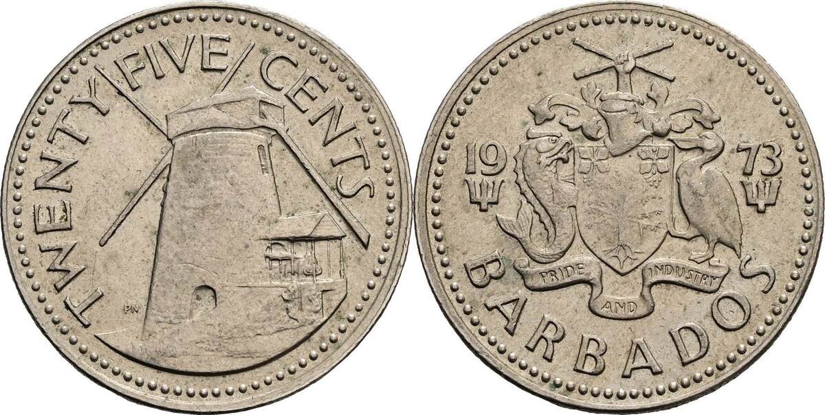 Barbados 25 Cents 1973 Ss MA Shops   23566 47363a00 C 