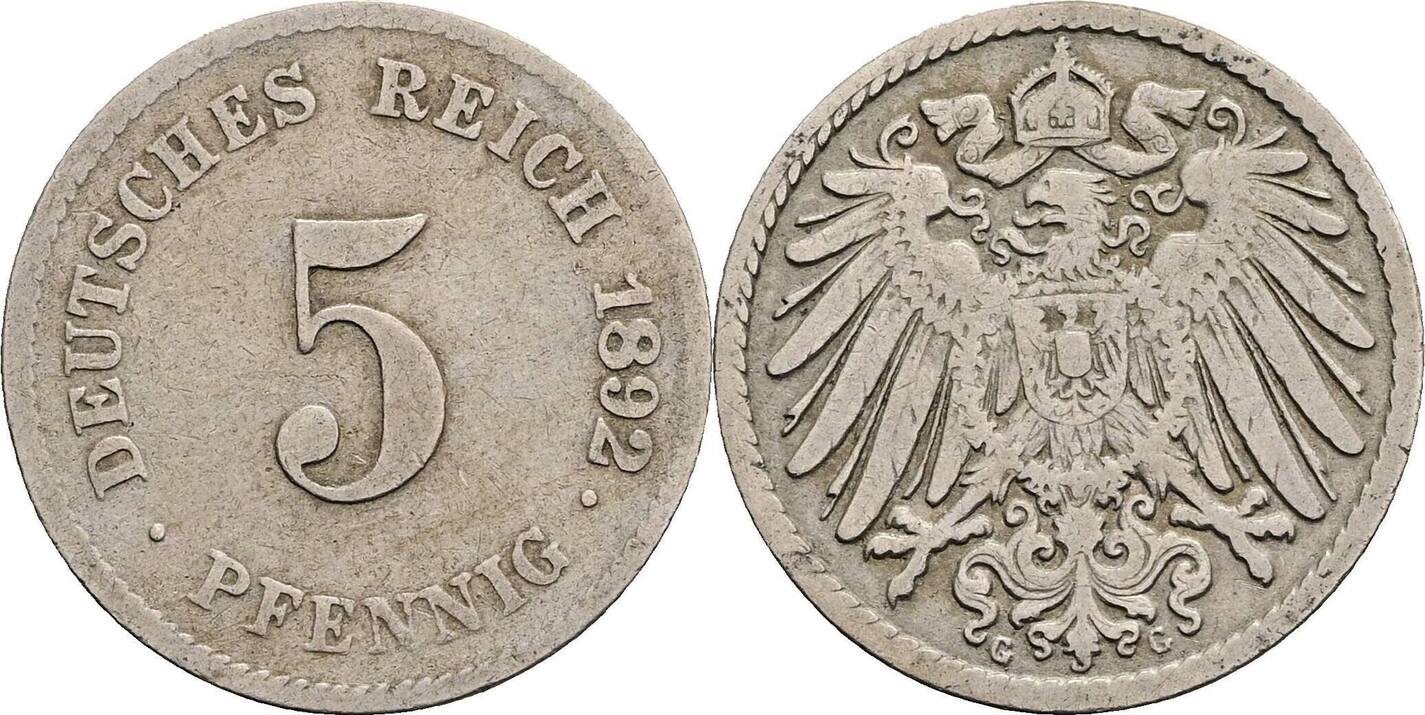 Deutsches Reich 5 Pfennig 1892 G ss | MA-Shops