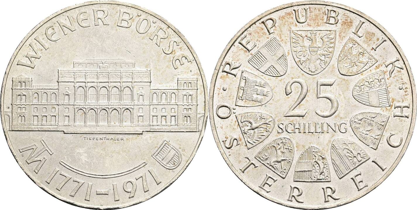 Österreich, 2. Republik 25 Schilling 1971 Wiener Börse vz, Randfehler