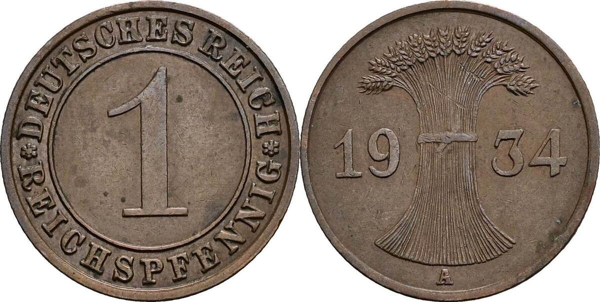 Deutsches Reich 1 Reichspfennig 1934 A ss | MA-Shops