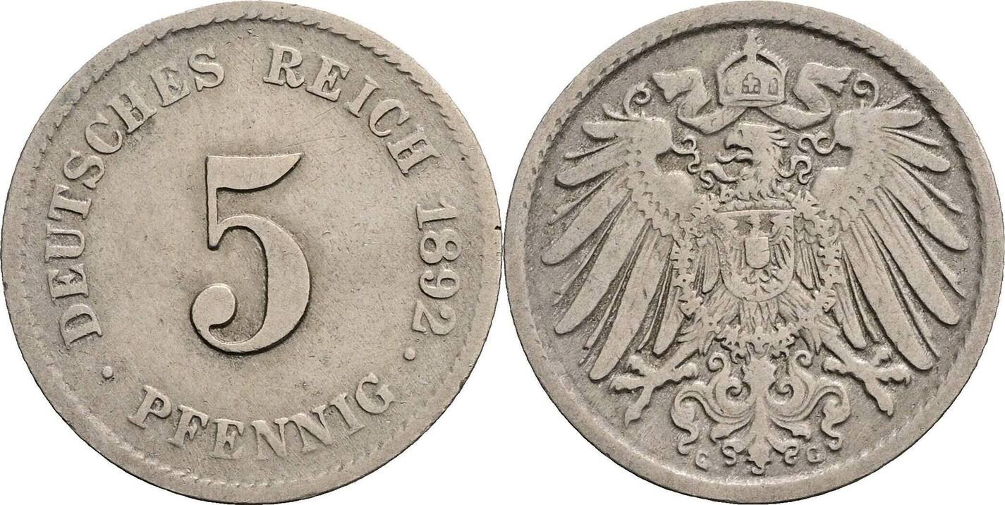 Deutsches Reich 5 Pfennig 1892 G ss | MA-Shops