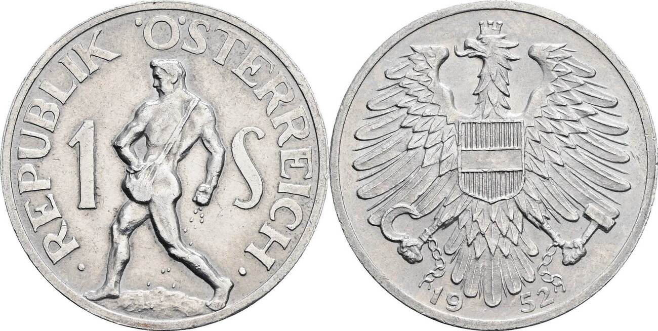 Österreich 2 Republik 1 Schilling 1952 vz Randfehler MA Shops