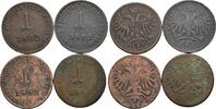 Kaisertum Österreich, Franz Joseph I. Lot 4 Stück 1 Soldo 2x Mzz. A, 2x Mzz. V -