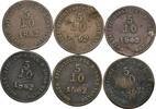 Kaisertum Österreich, Franz Joseph I. Lot 6 Stück 5/10 Soldo 4x Mzz. A, 2x Mzz. B -