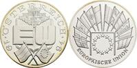 Silbermedaille 1994 Österreich, 2. Republik auf die Europäische Union PP in Kapsel, Randverfärbung