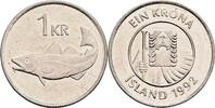 Island 1 Krona 1992 Island, 1 Krona 1992 vz 2,50 EUR  zzgl. 8,90 EUR Versand