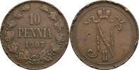 10 Penniä 1907 Finnland Großfürstentum (1809-1917) Nikolaj II. 1894-1917 ss-, Randfehler