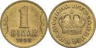 Königreich Jugoslawien 1 Dinar 1938 Peter II. 1934-1943 ss/ss+
