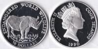 Cook Islands Cook Islands 1990 50 Dollar Wild Life-Neushoorn Zilver -