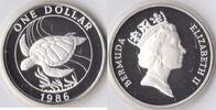 Bermuda Bermuda 1986 1 Dollar 'Wild life-Green Turtle' Zilver -