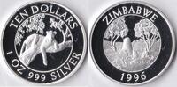 Zimbabwe Zimbabwe 1996 10 Dollar 'Wild life-Luipaard' Zilver -