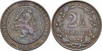 Niederlande 2 ½ Cent Niederlande Wilhelm III 2½ Cent 1881 Utrecht Bronze Löwe Axt Netherlands KM# 108 -