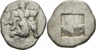 Thrakien Diobol Thasos Thrakien Diobol 500-480 Onanierender Satyr Quadratum Incusum Lete BMC 29