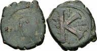 Byzanz 1/2 Follis Byzanz Justinian I Halbfollis 20 Nummi Thessalonica 563/564 Helm Kreuz Sear 174