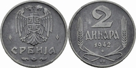 Serbien 2 Dinara Serbien Deutsche Besatzung (1941-1944) 2 Dinara 1942 БП Budapest Zink WWII KM 32