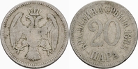 Serbien 20 Para Serbien Milan I Obrenovic 20 Para 1883 Kupfer-Nickel Doppeladler Serbia KM 20