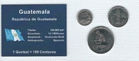 Guatemala Münzblister Guatemala Münzsatz Kursmünzen 5 10 25 Centavos 2000/8/10 Münzblister Noppenfolie