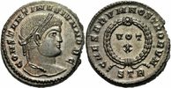 Rom Kaiserreich Follis Constantinus II. Follis Trier 323-324 CAESARVM NOSTRORVM Lorbeerkranz RIC 433 /2