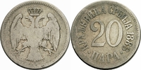 Serbien 20 Para Serbien Milan I Obrenovic 20 Para 1883 Kupfer-Nickel Doppeladler Serbia KM 20